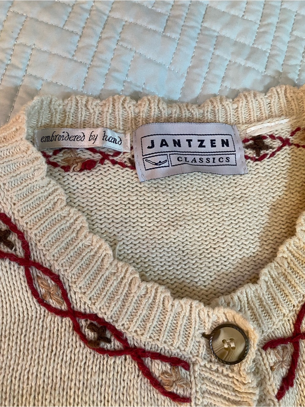 Jantzen Cream Multicolor Floral and Still-Life Intarsia Cardigan Size M - Picture 2 of 8